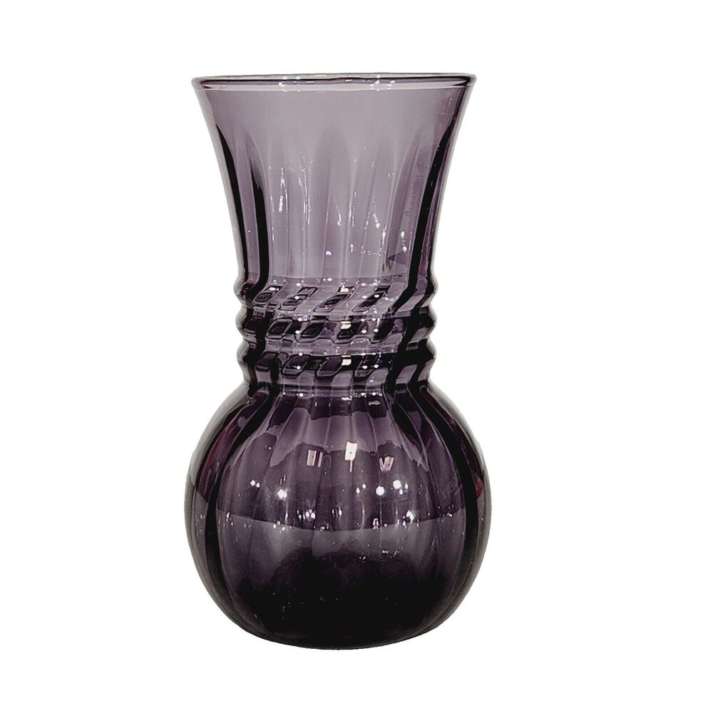 Indiana Glass Flower Vase Plum Swirl Purple Amethyst 6.5in Vtg USA Round #31508